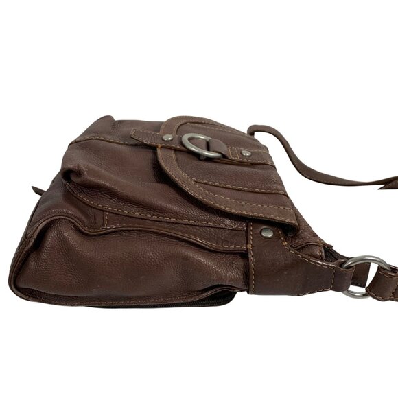 FOSSIL Distressed Brown Pebble Leather Medium Shoulder Crossbody Bag - Picture 3 of 12